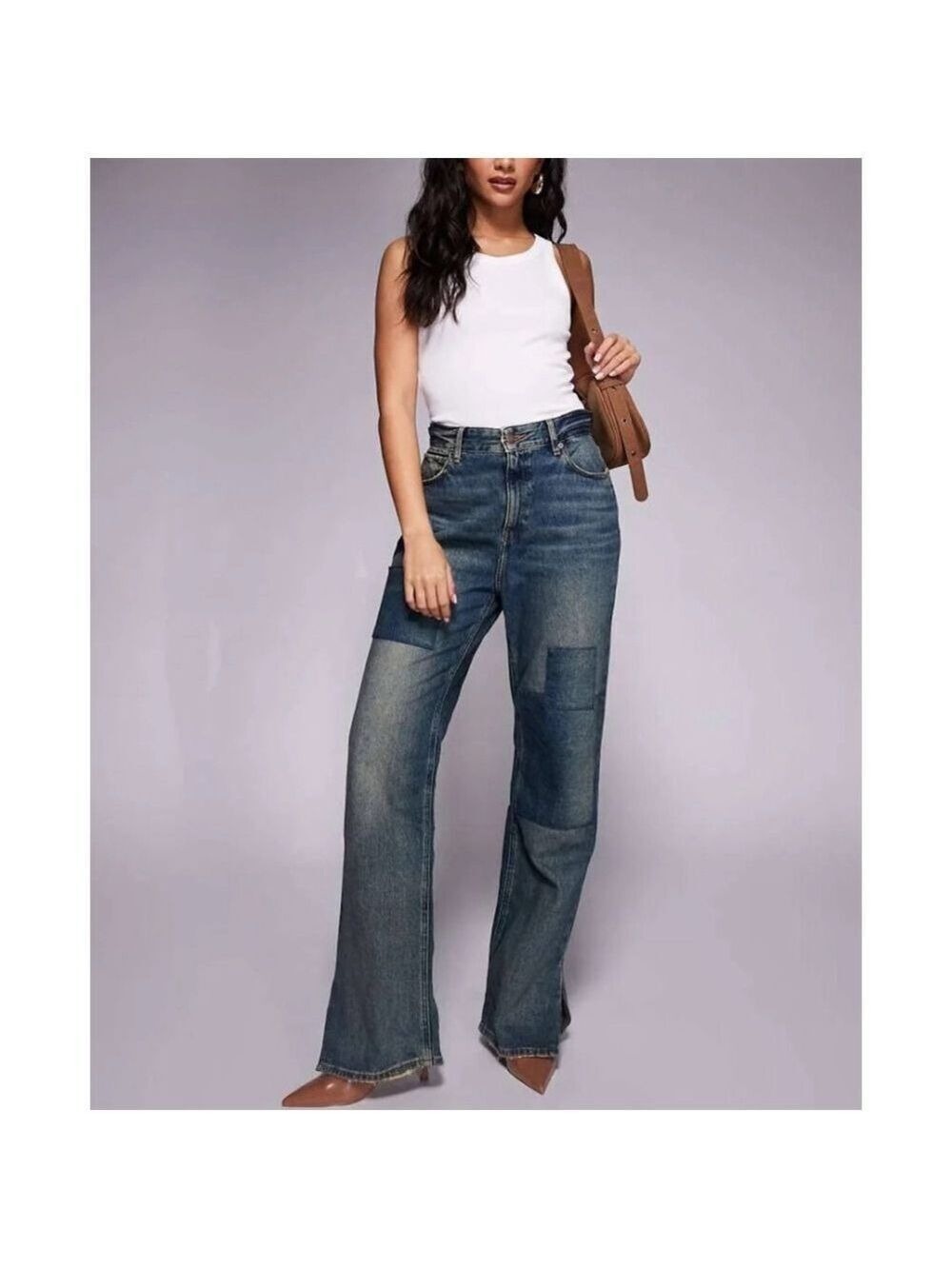 Women's GOOD AMERICAN Blue Patchwork The Khloe Flare Jeans Size 4
